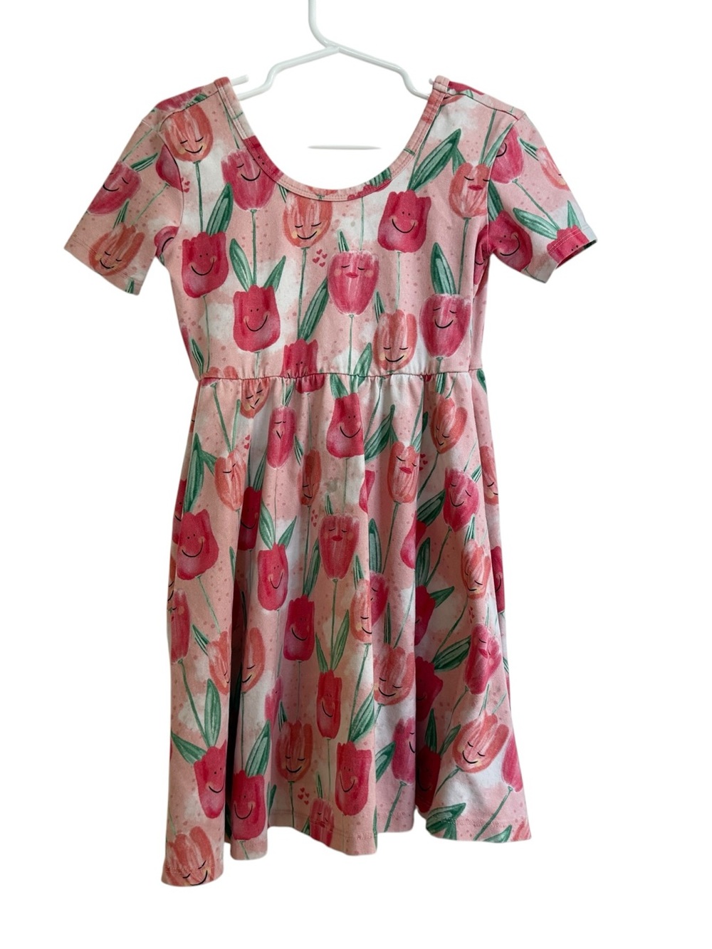 Rags Girls' Pink Tulip Print Short-Sleeve Twirl Dress